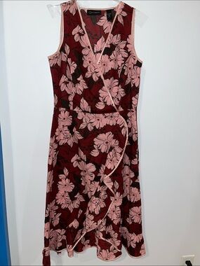 Context Burgundy Midi Dress with Pink Floral Print